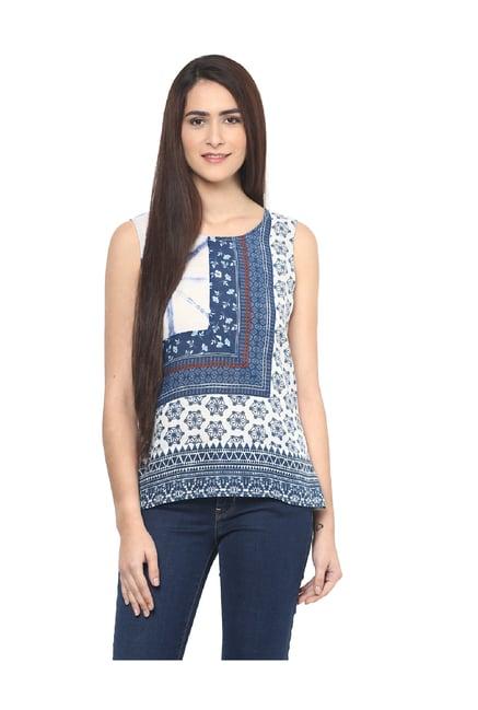 fusion beats navy printed top