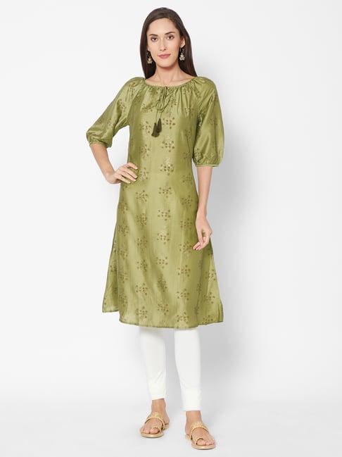 fusion beats olive embroidered kurta