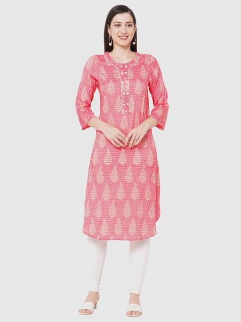 fusion beats peach printed a line kurta