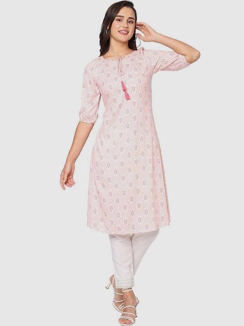 fusion beats peach printed a line kurta