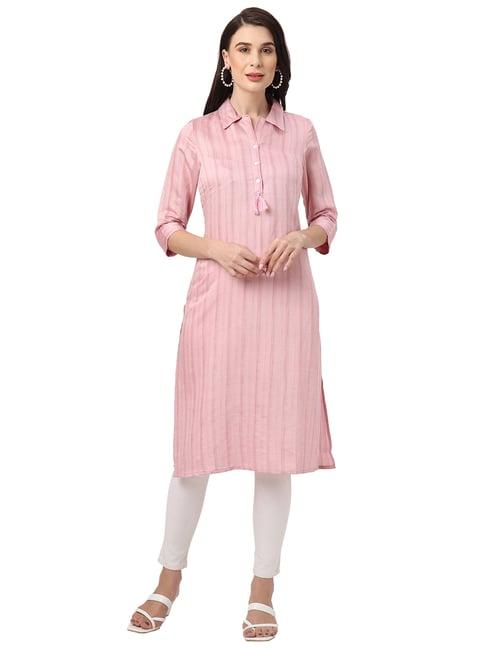 fusion beats pink a line striped kurta