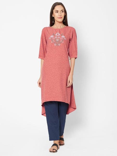 fusion beats pink embroidered kurta