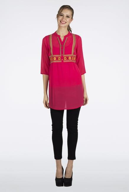 fusion beats pink embroidered tunic