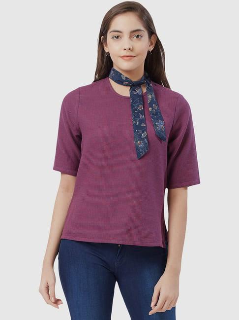 fusion beats purple & navy cotton chequered top