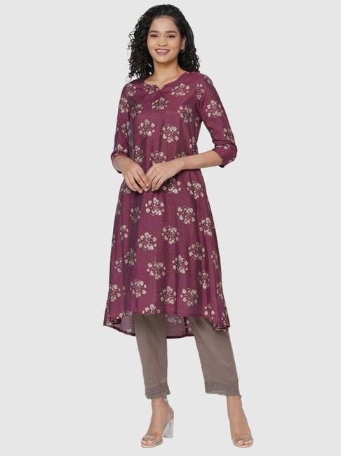 fusion beats purple printed a line kurta