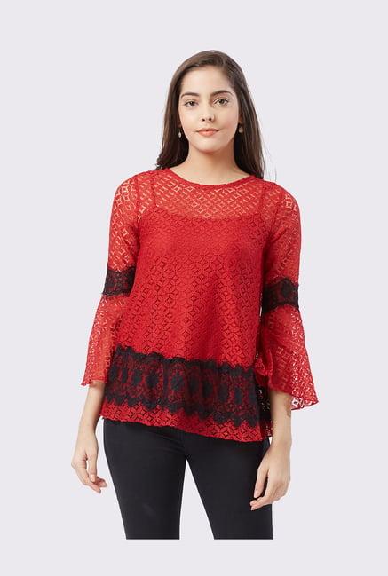 fusion beats red lace top