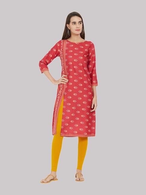 fusion beats red printed kurta