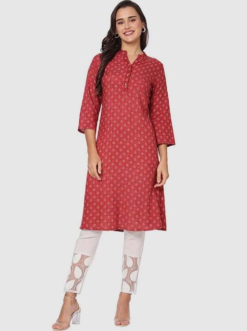 fusion beats rust printed a line kurta