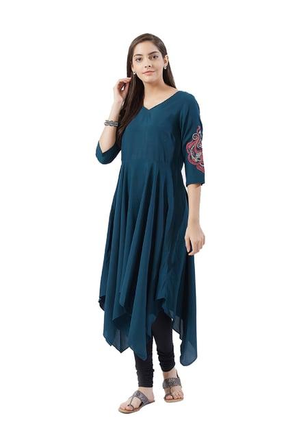 fusion beats teal regular fit kurta