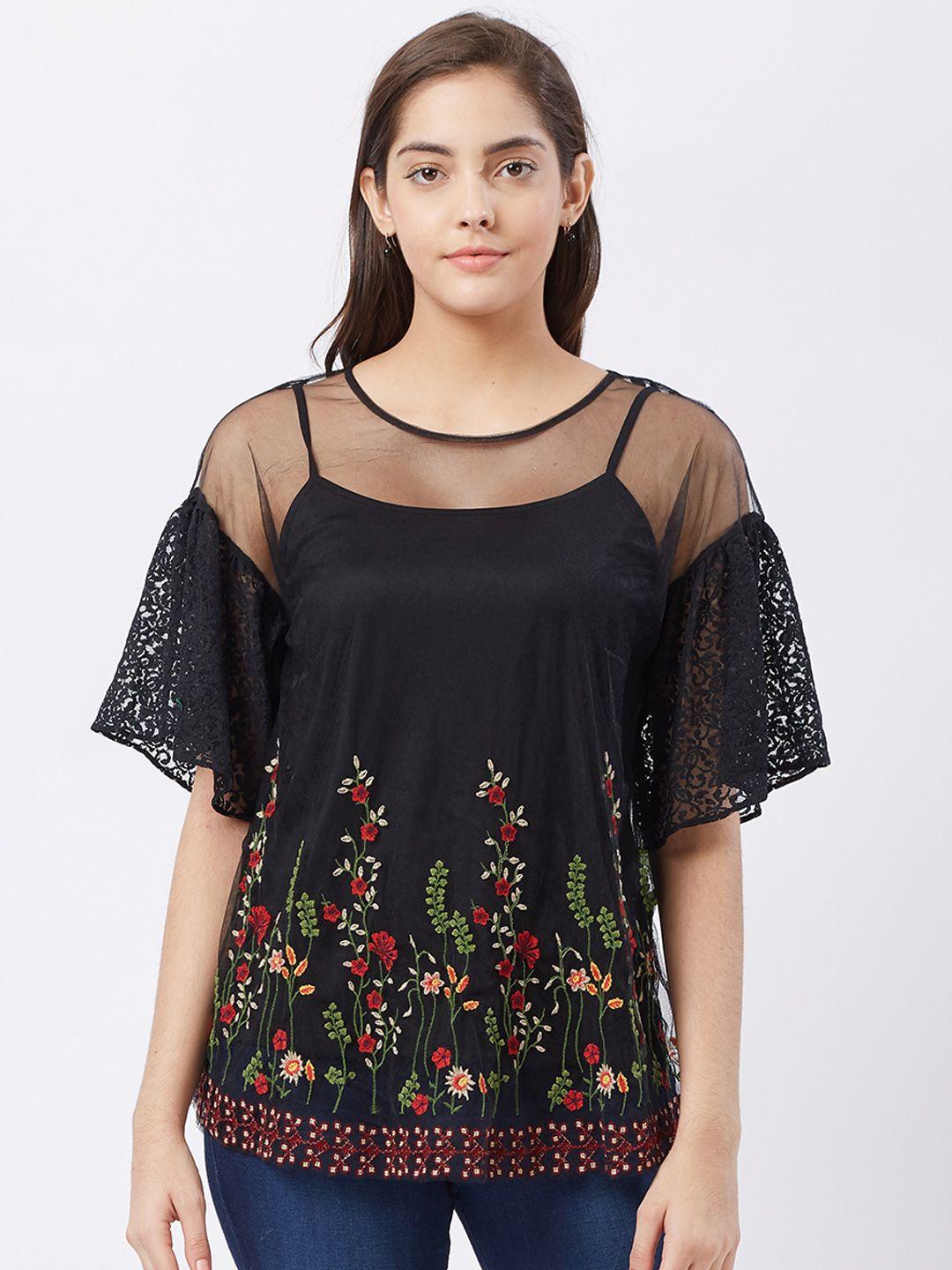 fusion beats women black printed top