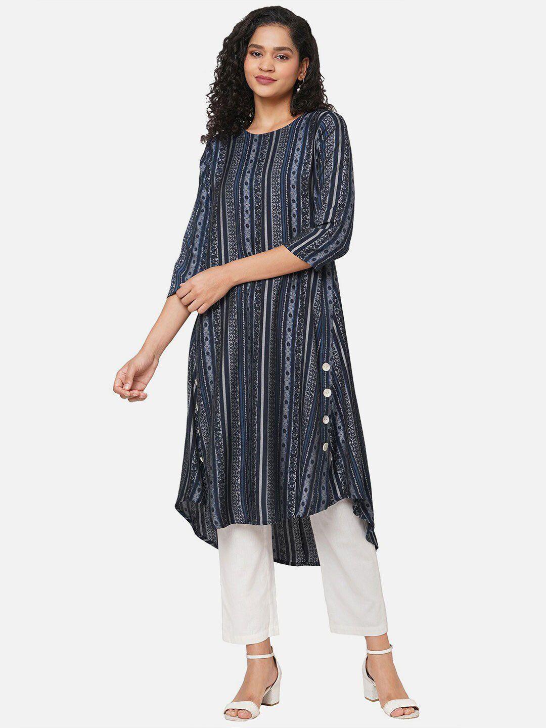 fusion beats women blue ethnic motifs printed kurta