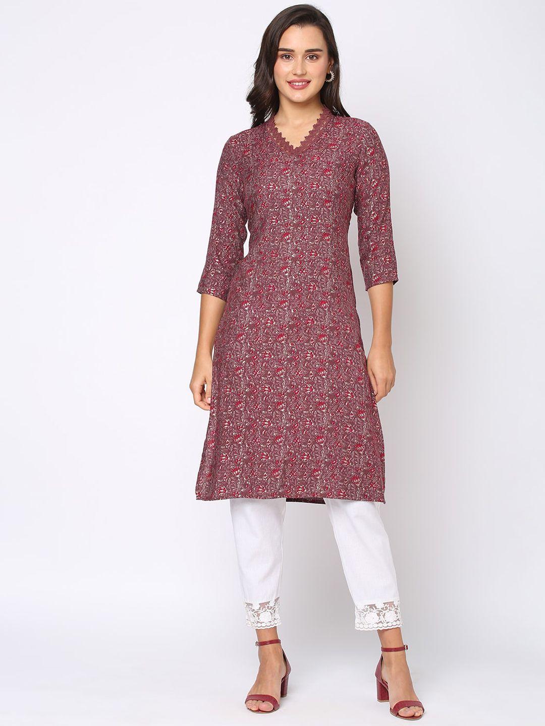 fusion beats women floral printed v neck kurta