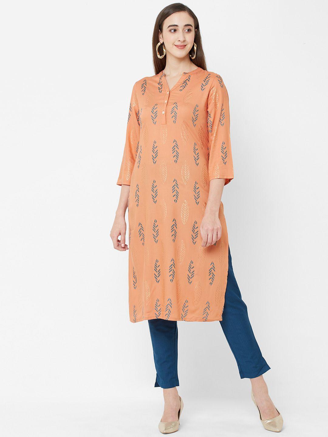 fusion beats women orange printed kurta