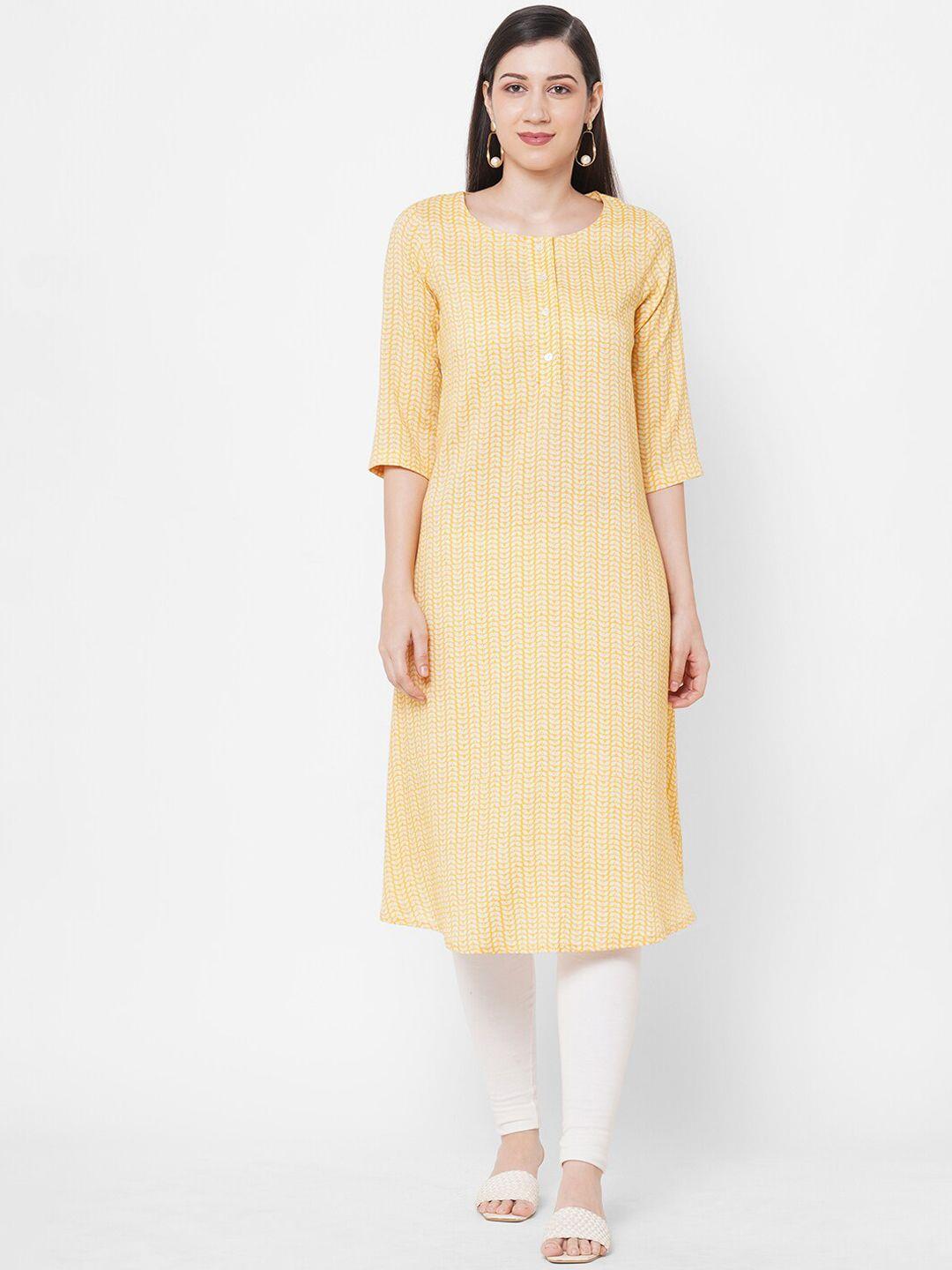 fusion beats women yellow & white striped kurta