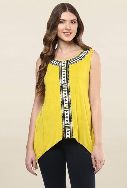 fusion beats yellow embroidered top