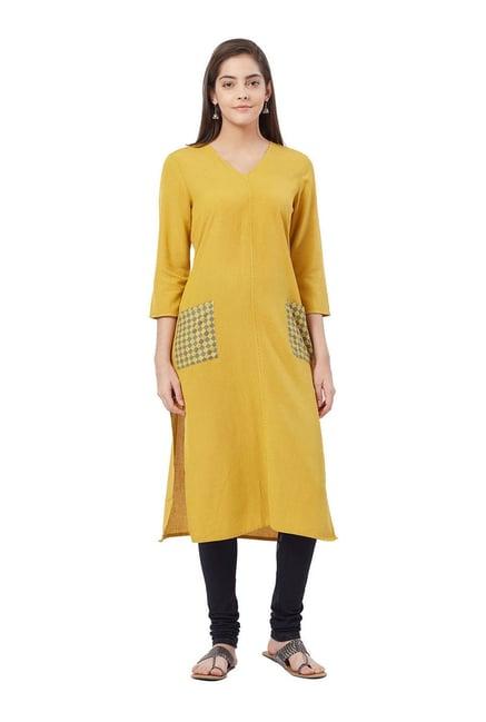 fusion beats yellow v neck kurta