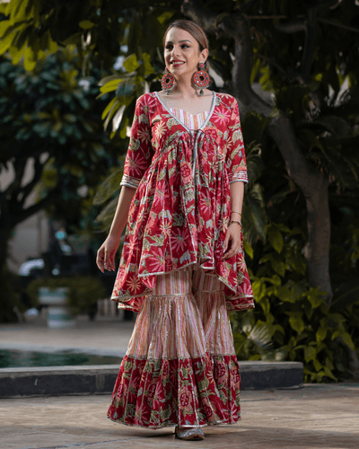 fusion floral handblock gota sharara set