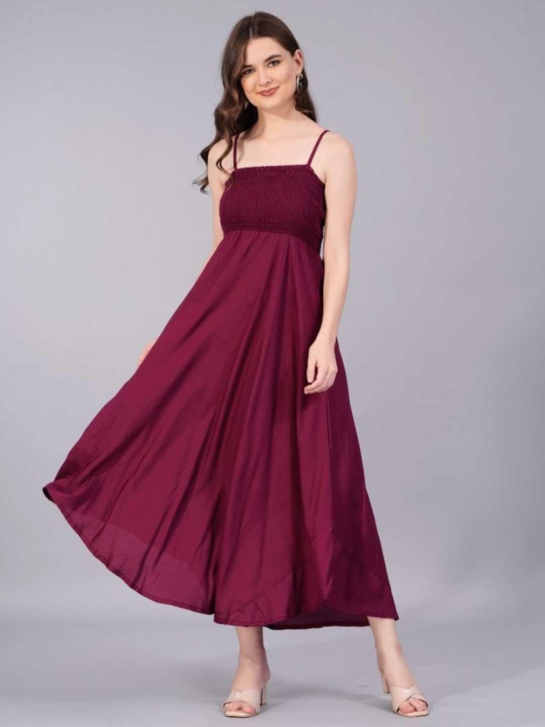 fusion threads smocked fit & flare maxi dress