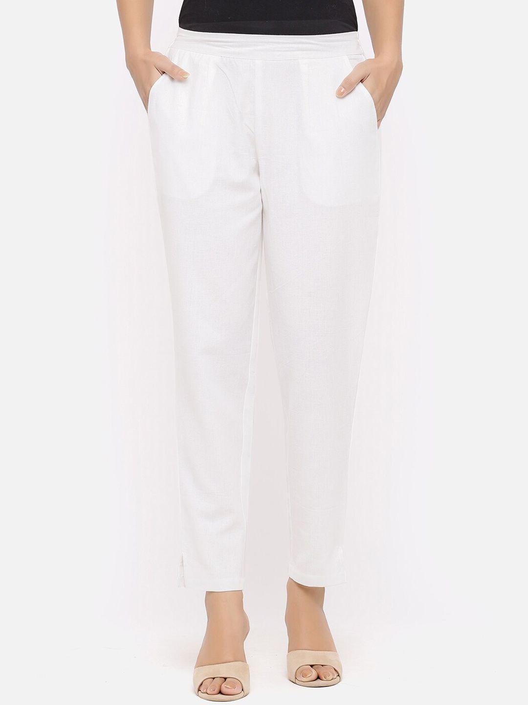 fusion threads women off white trousers