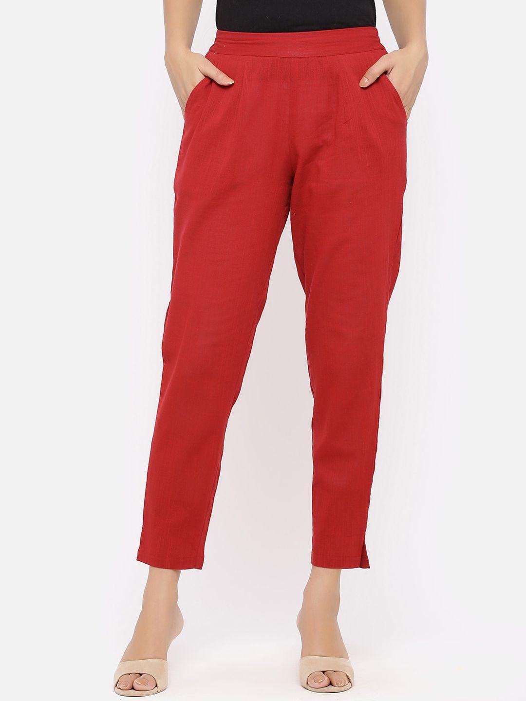 fusion threads women red cigerette trousers