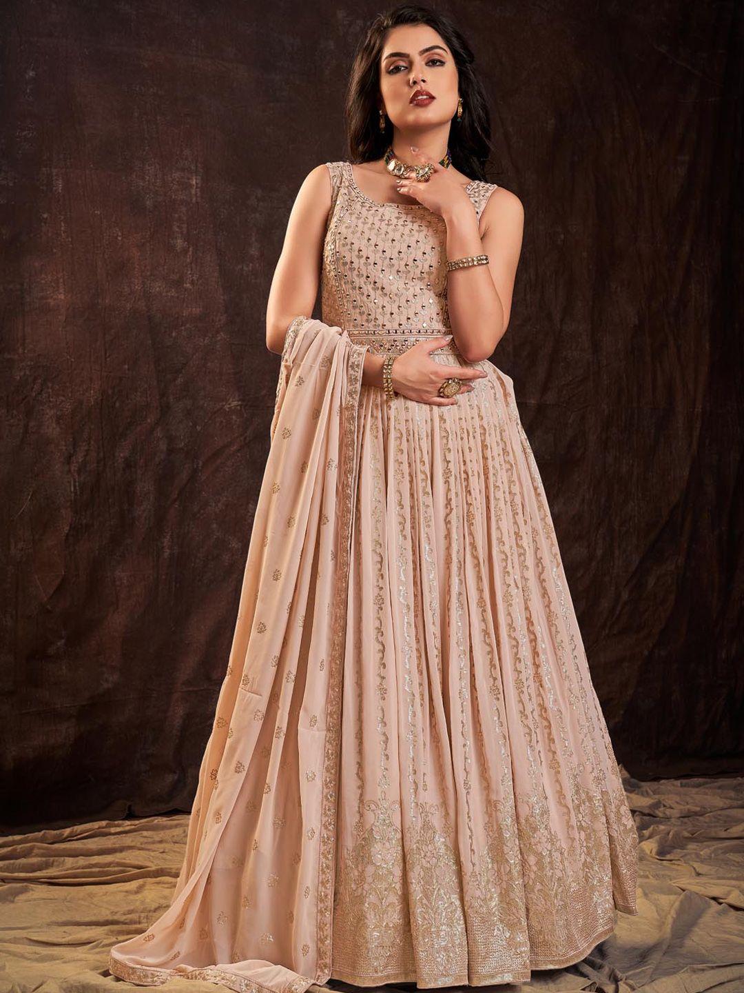 fusionic embellished sequinned gown maxi dress with dupatta
