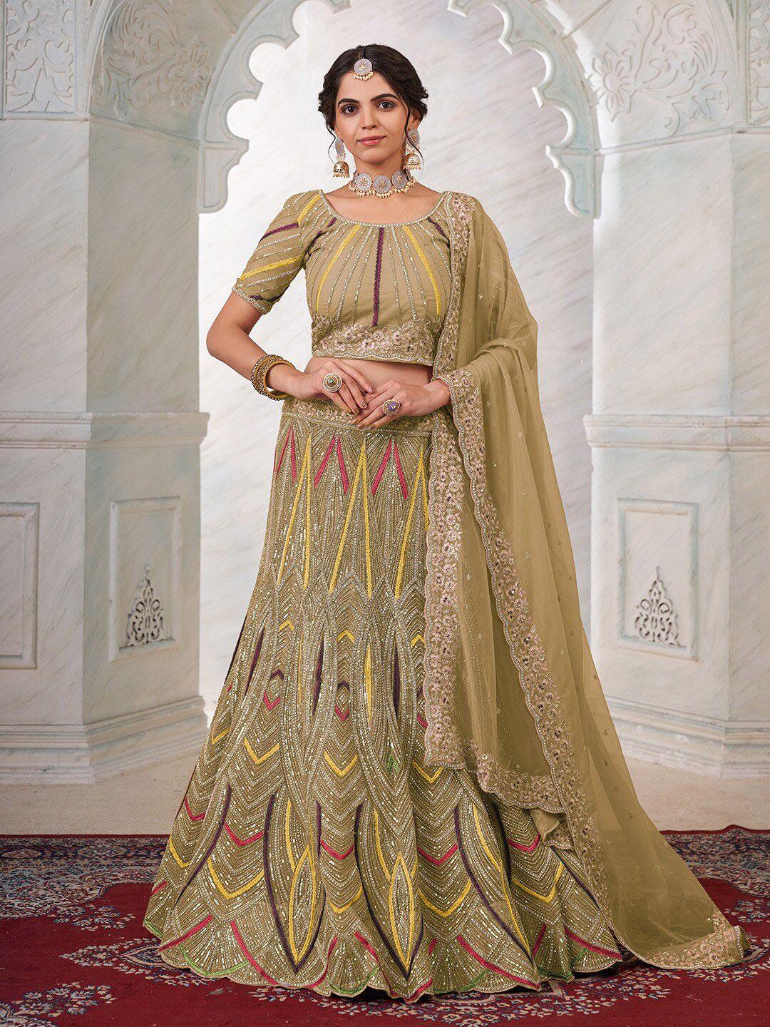 fusionic embellished sequinned semi-stitched lehenga & unstitched blouse with dupatta