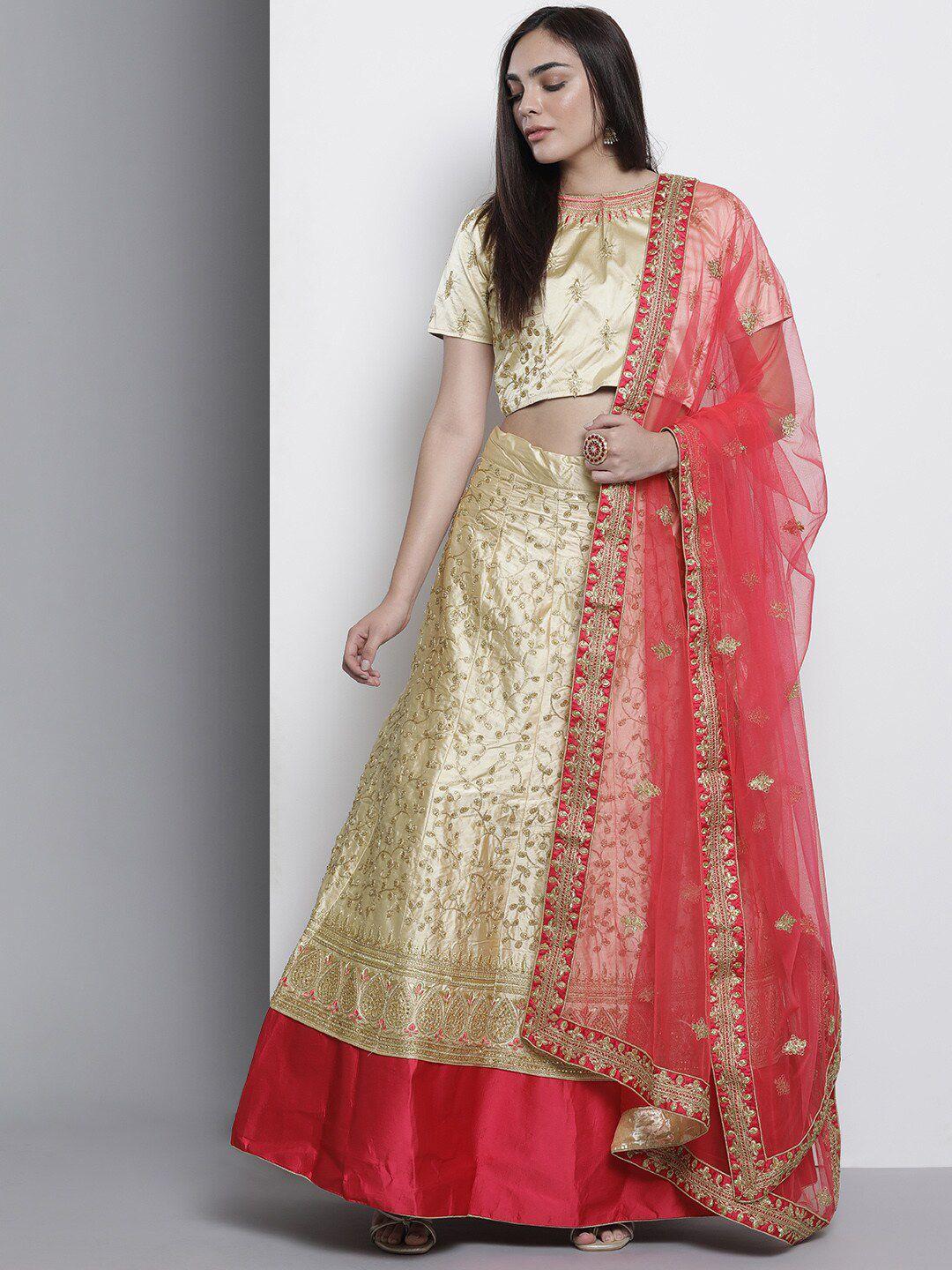 fusionic embroidered beads & stones semi-stitched lehenga & unstitched blouse with dupatta