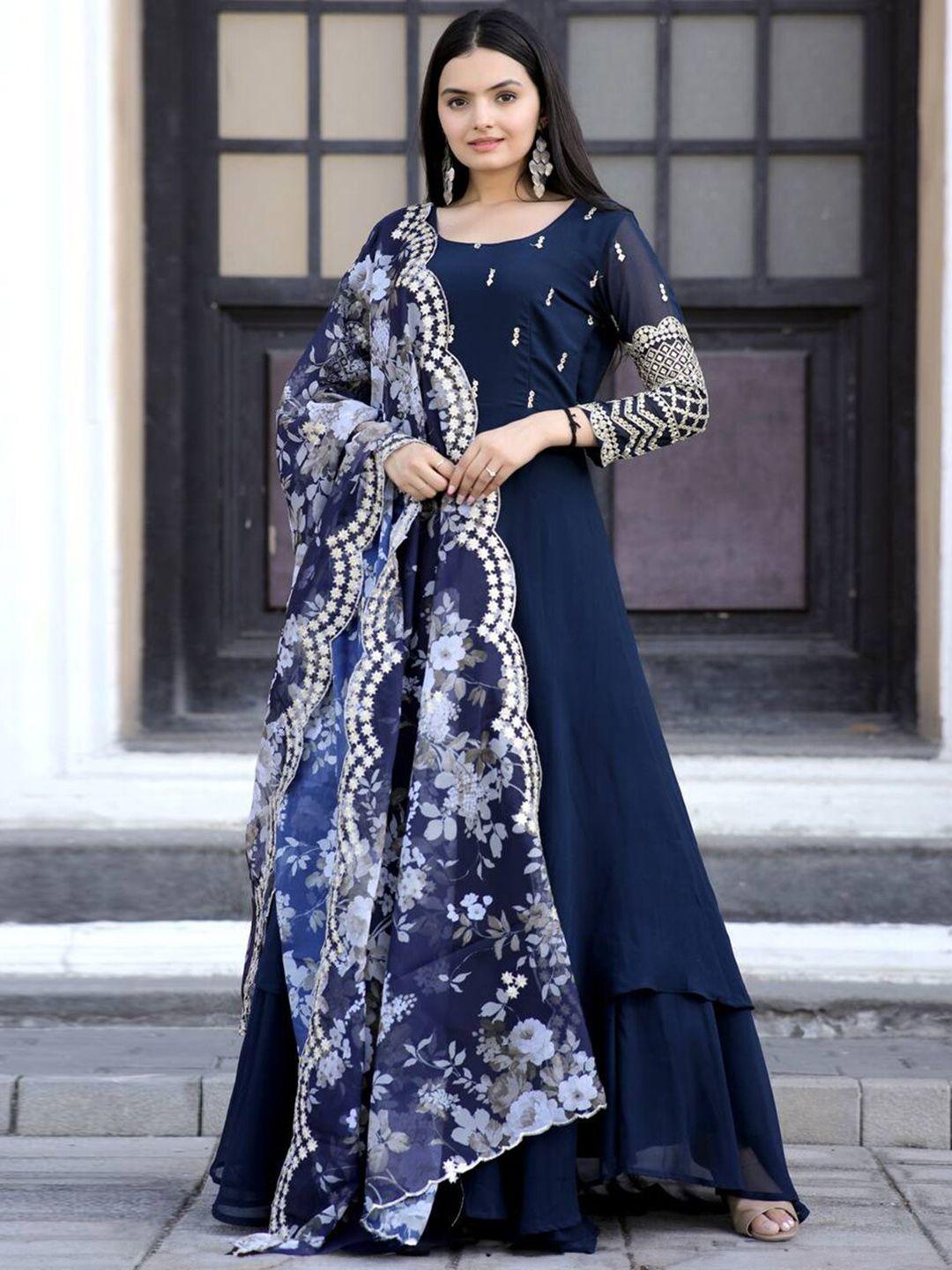 fusionic embroidered maxi gown with dupatta