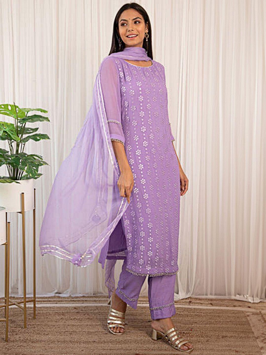 fusionic embroidered sequinned regular kurta with trousers & dupatta