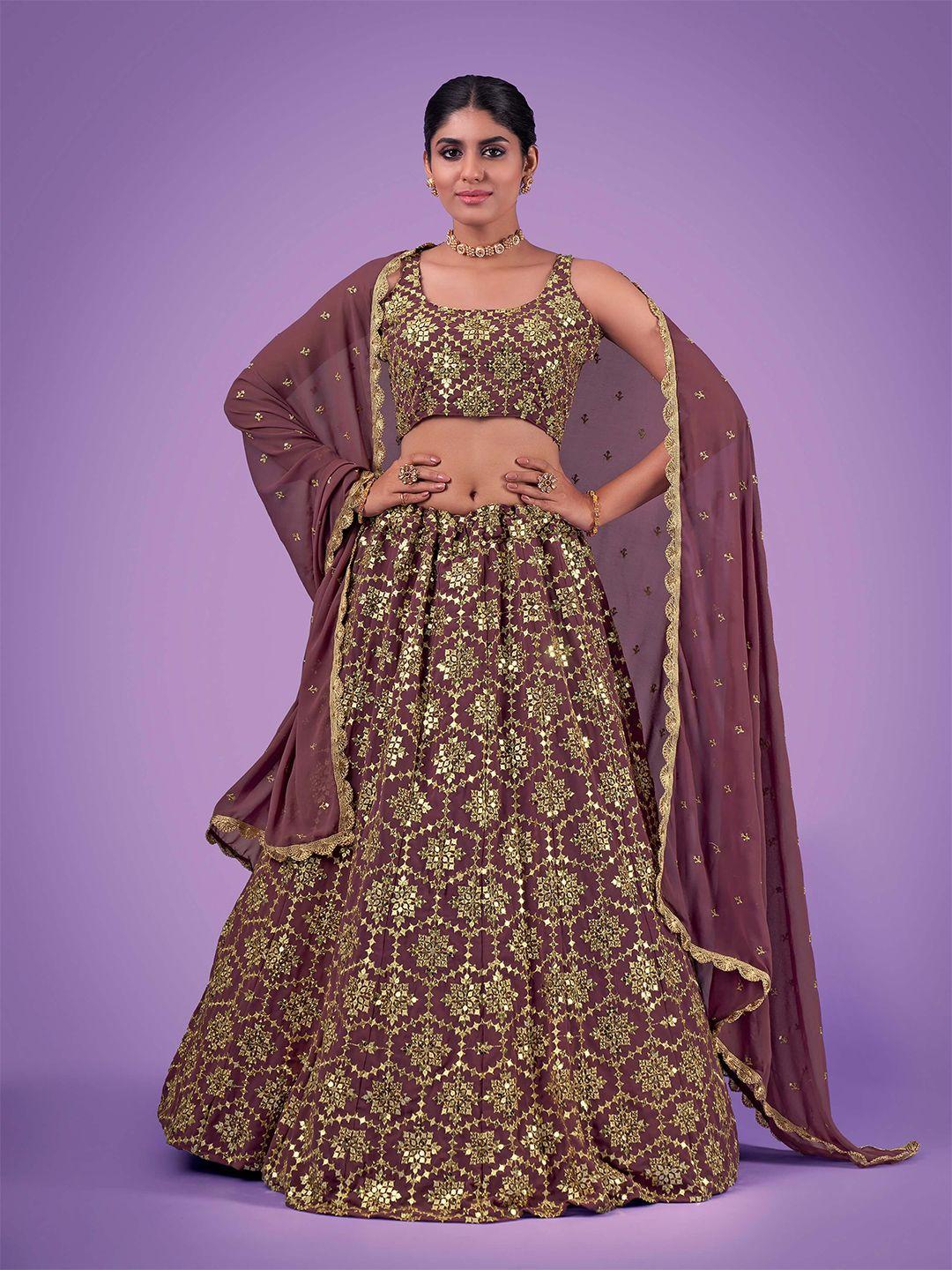 fusionic embroidered sequinned semi-stitched lehenga & unstitched blouse with dupatta