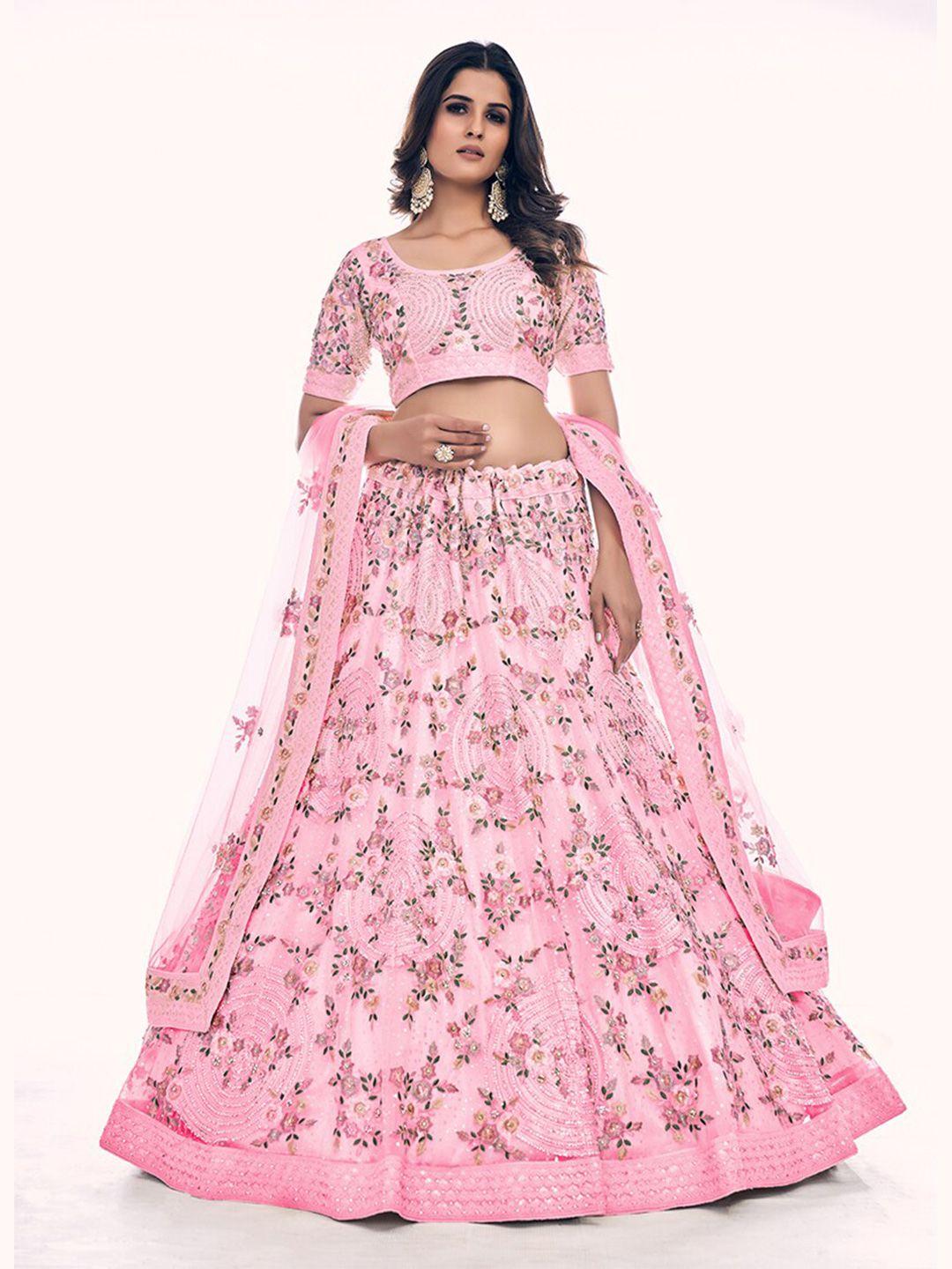 fusionic embroidered thread work semi-stitched lehenga & unstitched blouse with dupatta