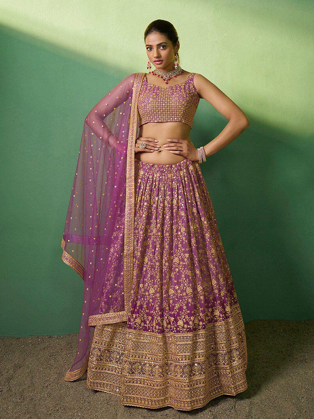 fusionic floral embroidered semi-stitched lehenga & unstitched blouse with dupatta