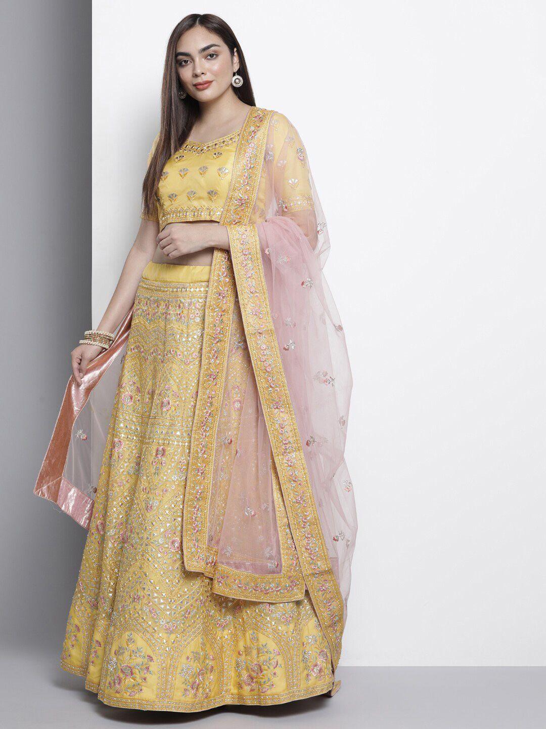 fusionic floral embroidered semi-stitched organza lehenga & unstitched blouse with dupatta