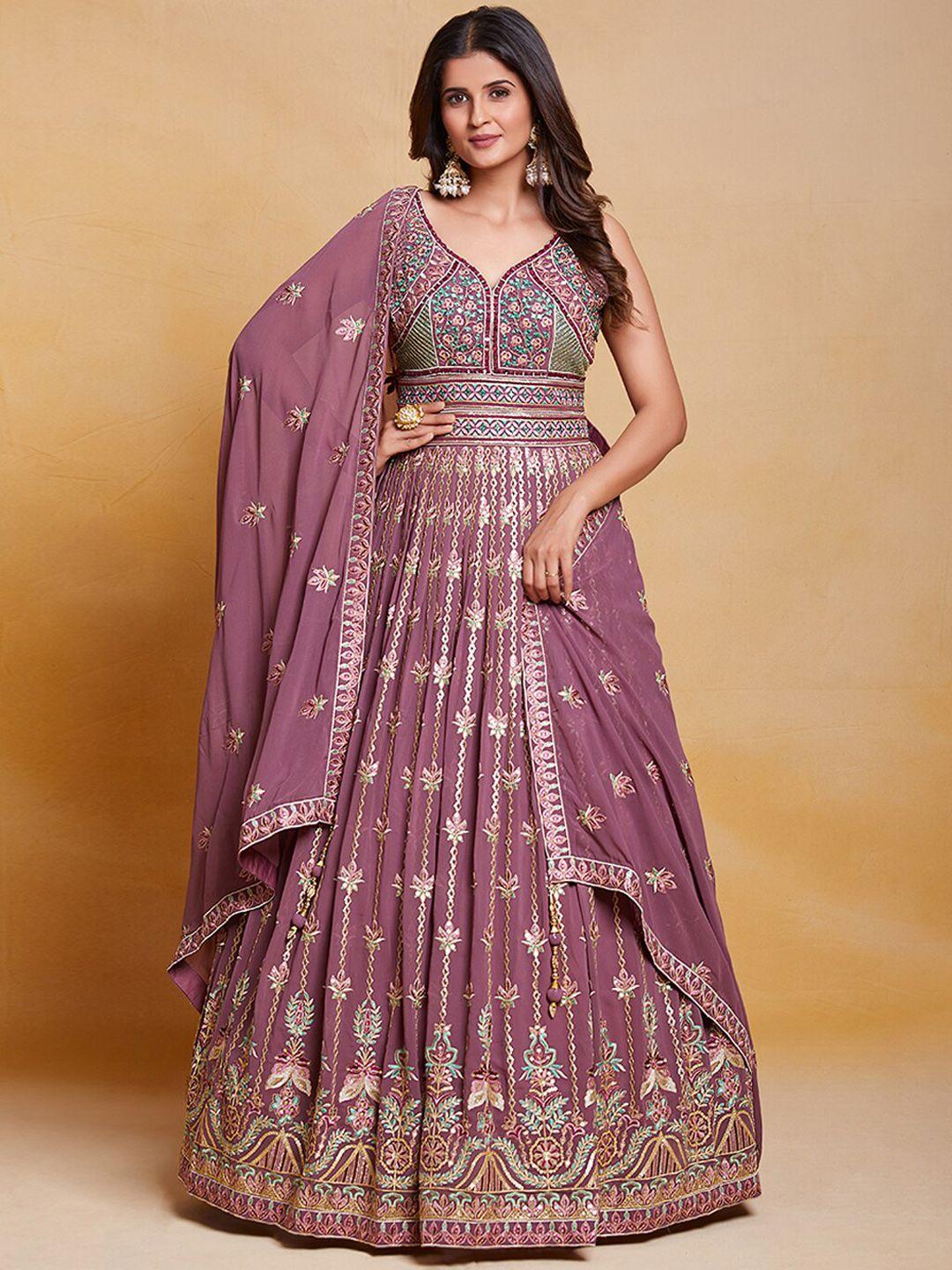 fusionic floral motif embroidered georgette sweetheart neck sequinned ethnic dress&dupatta