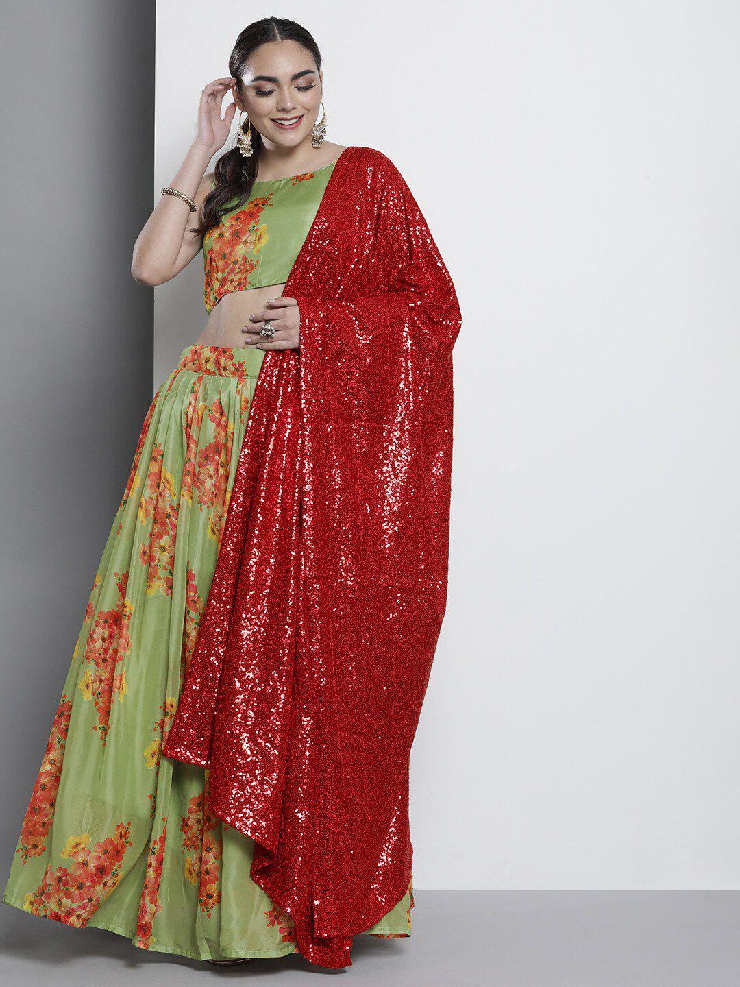 fusionic floral printed semi-stitched lehenga & unstitched blouse with dupatta