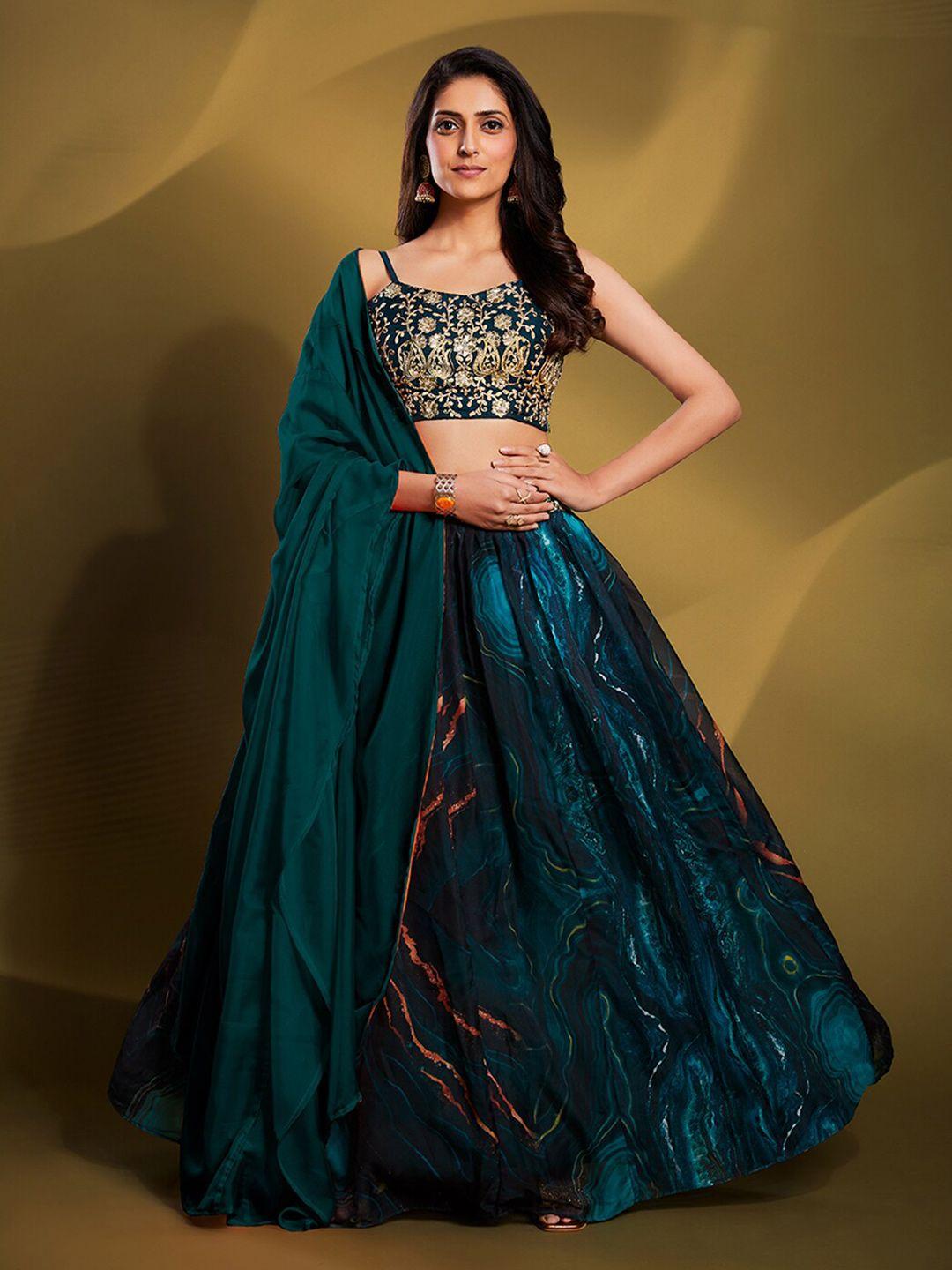 fusionic sequinned semi-stitched lehenga & unstitched blouse with dupatta