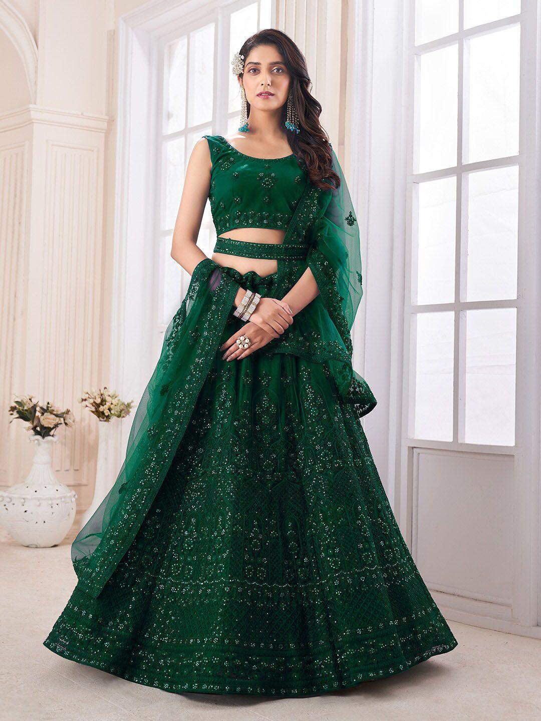 fusionic embellished & thread worked semi-stitched lehenga & unstitched blouse & dupatta