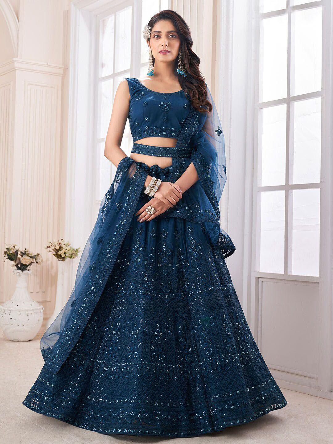 fusionic embellished & thread worked semi-stitched lehenga & unstitched blouse & dupatta