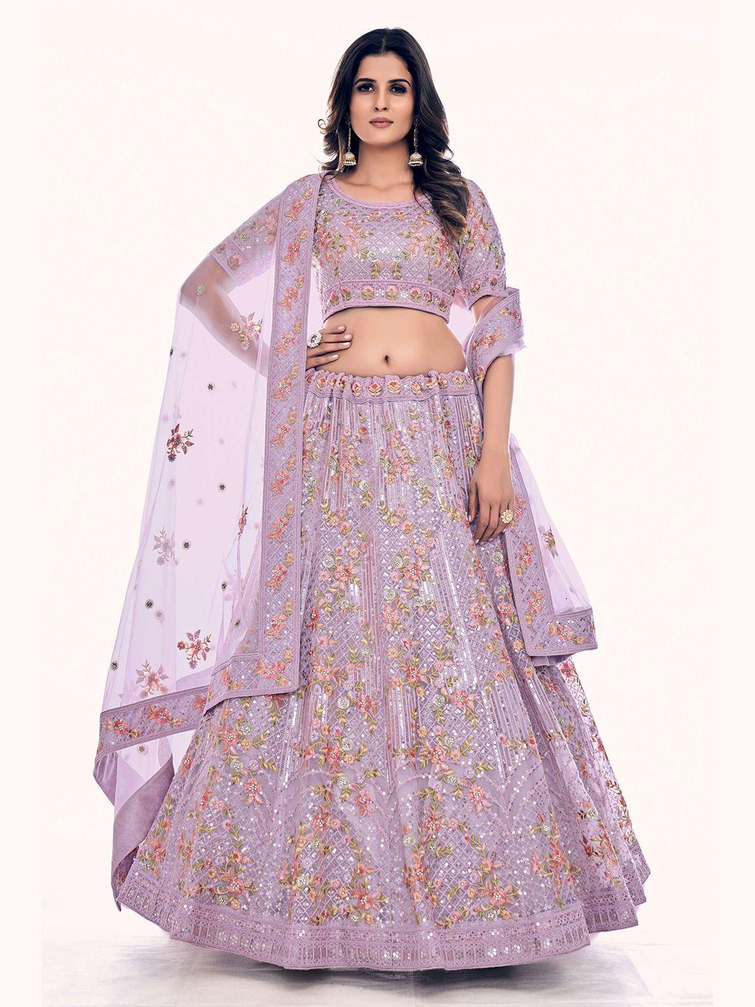 fusionic embellished beads & stones semi-stitched lehenga & unstitched blouse with dupatta