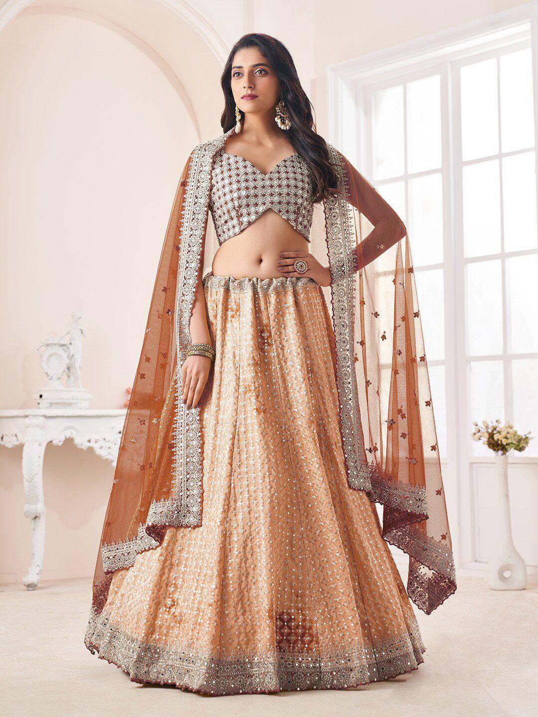 fusionic embellished beads and stones semi-stitched lehenga & unstitched blouse with