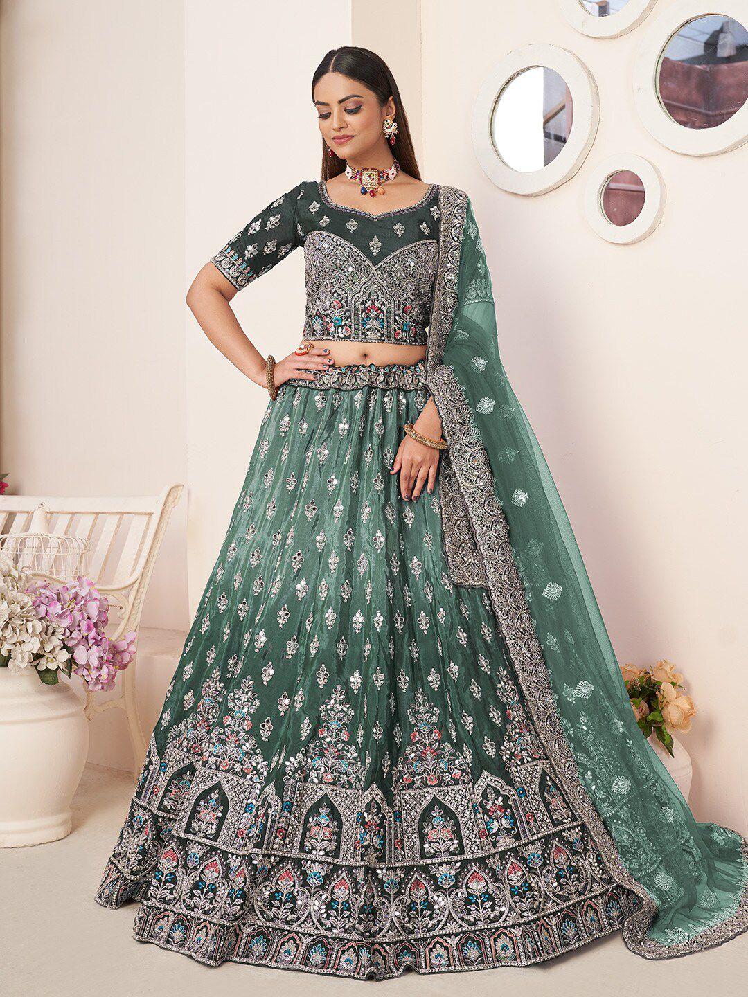 fusionic embellished beads and stones semi-stitched lehenga blouse with dupatta