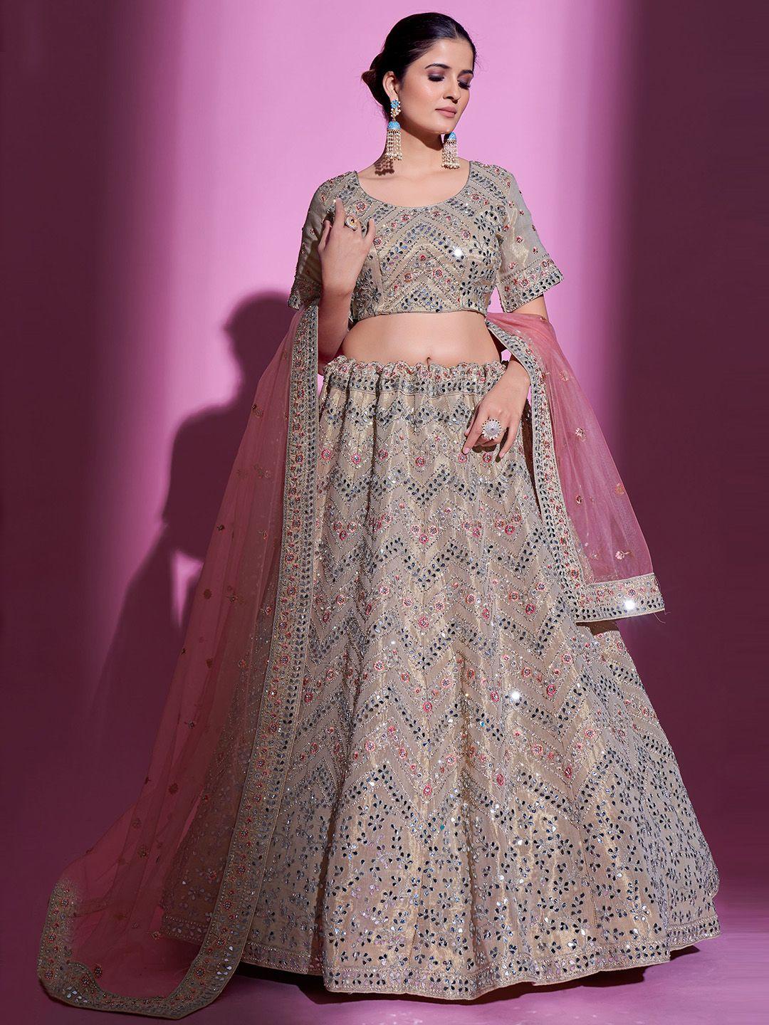 fusionic embellished mirror work semi-stitched lehenga & unstitched blouse with dupatta