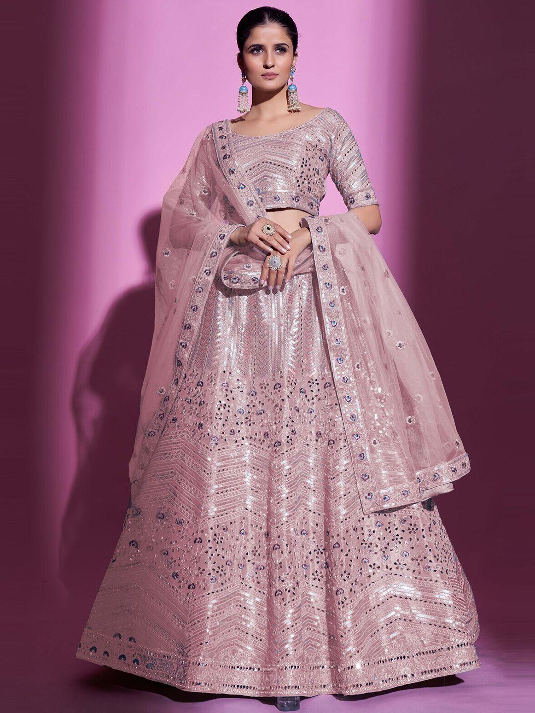 fusionic embellished mirror work semi-stitched lehenga & unstitched blouse with dupatta