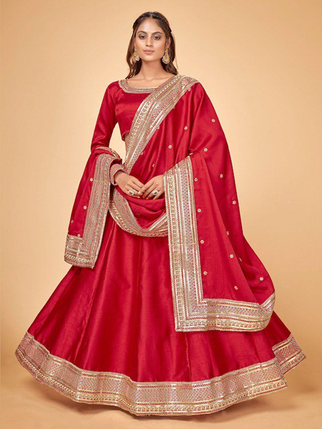 fusionic embellished patchwork semi-stitched lehenga & unstitched blouse with dupatta