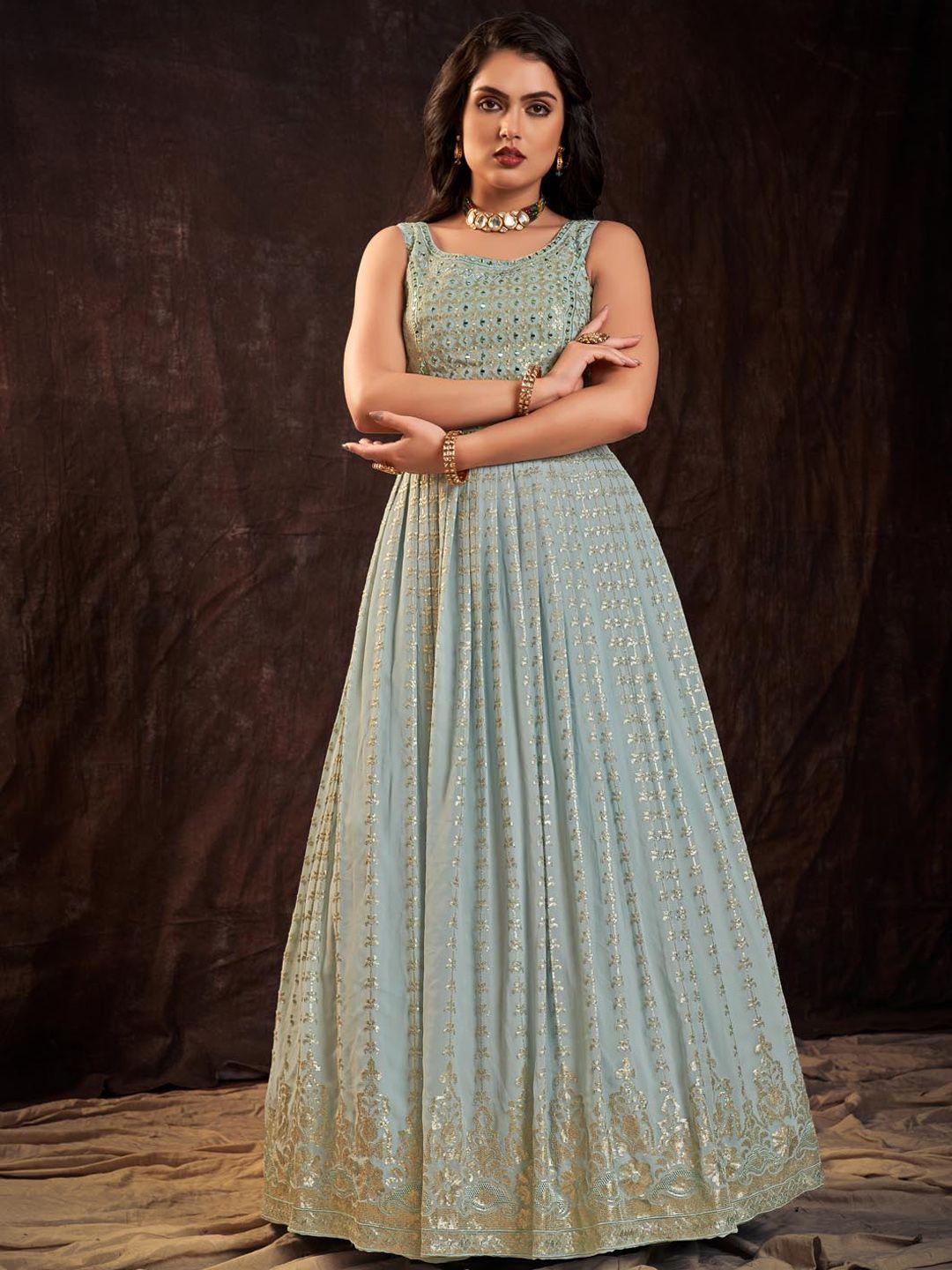 fusionic embellished sequinned gown maxi dress with dupatta