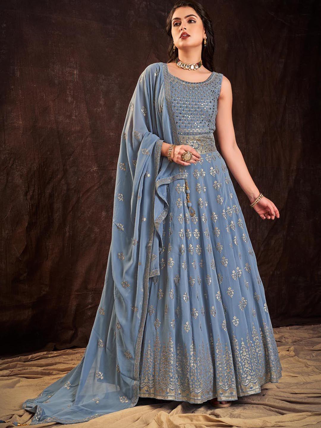 fusionic embellished sequinned gown maxi dress with dupatta