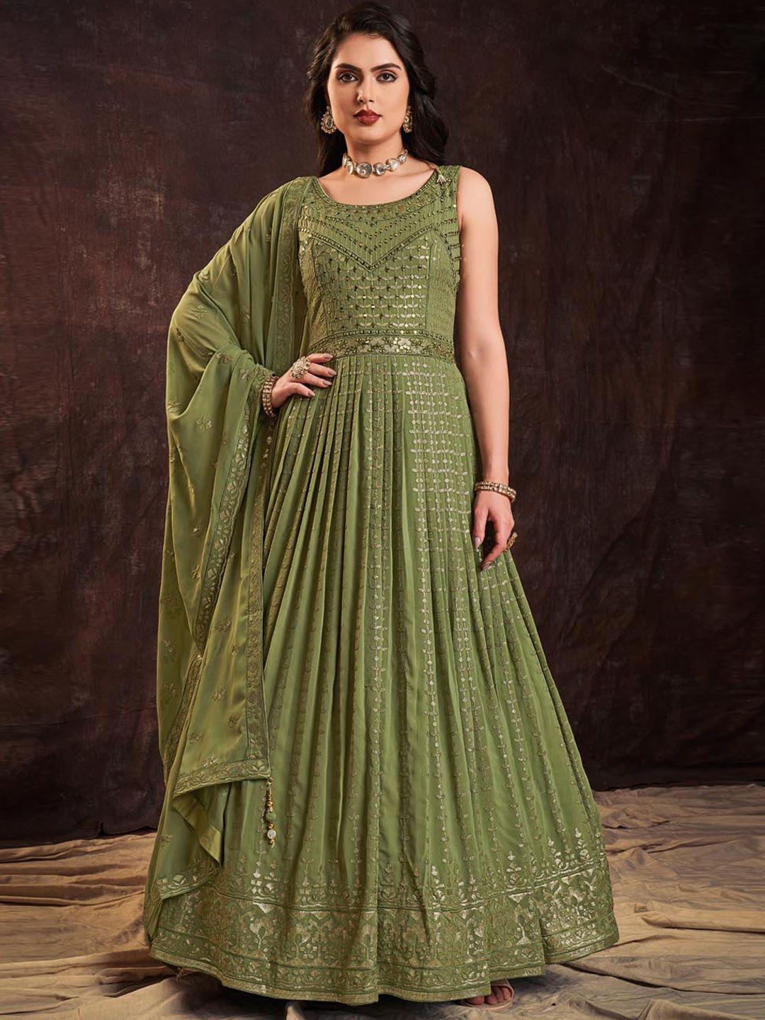 fusionic embellished sequinned gown with dupatta ethnic dresses