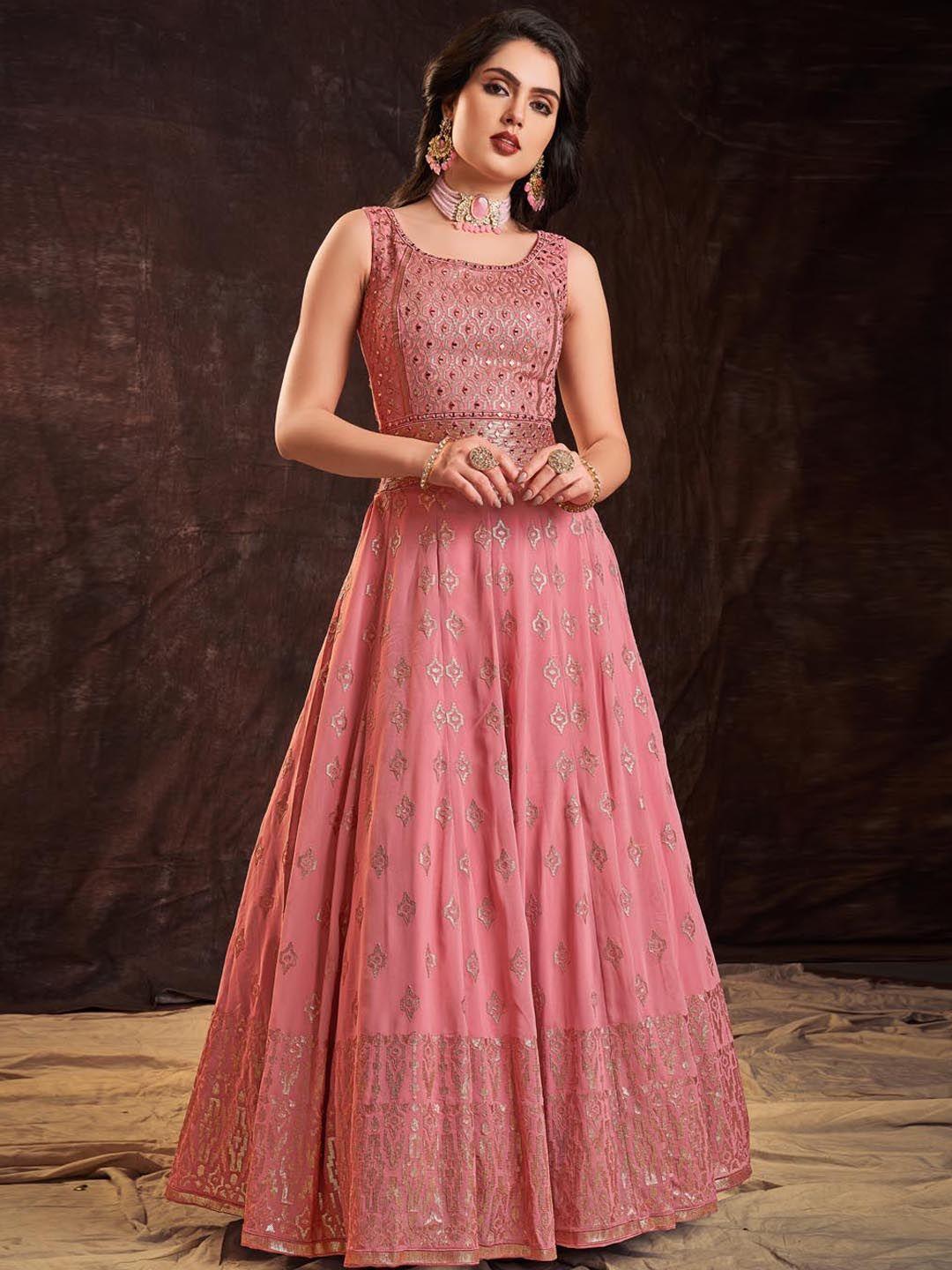 fusionic embellished sequinned maxi gown georgette ethnic dresses with dupatta