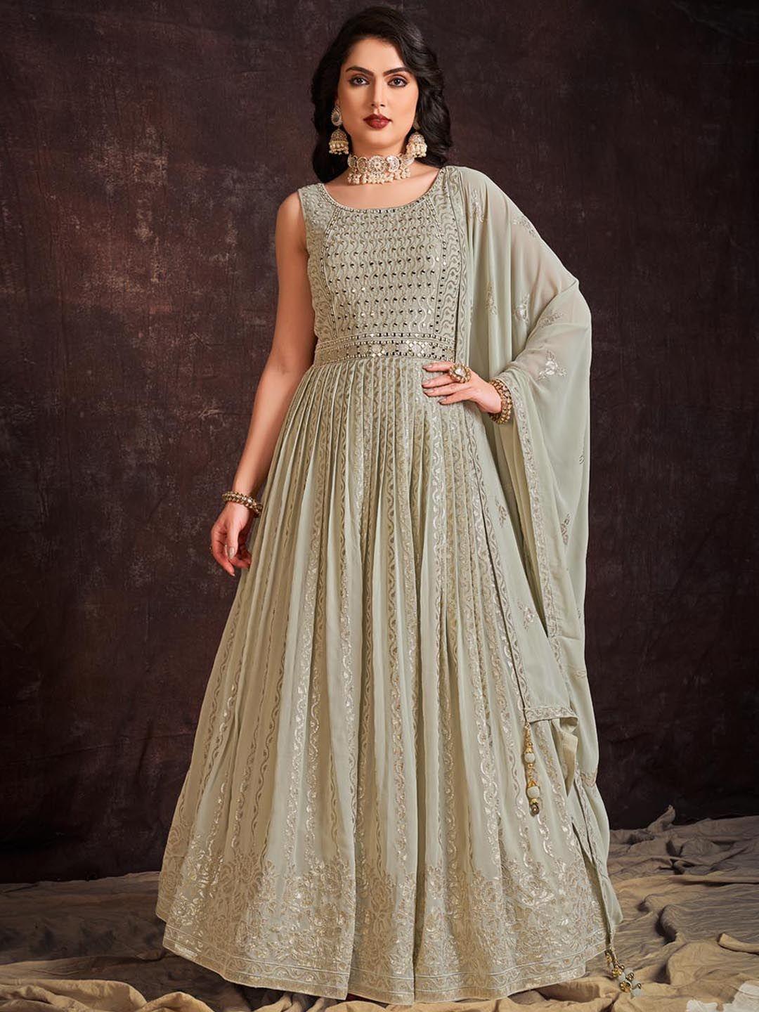 fusionic embellished sequinned maxi gown georgette ethnic dresses with dupatta