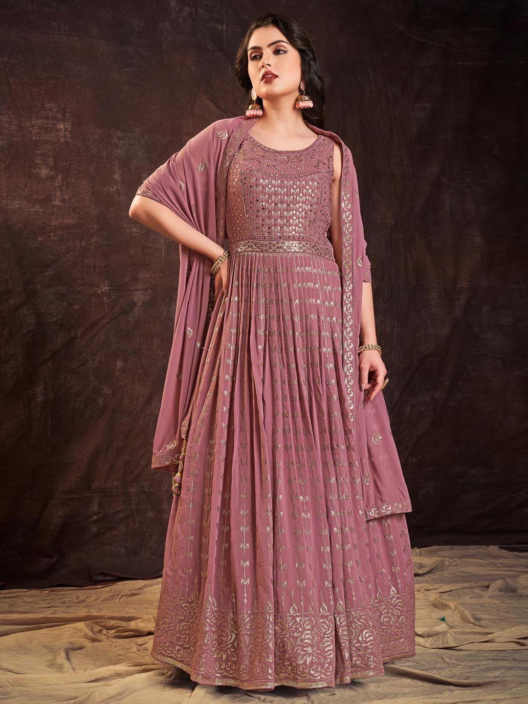 fusionic embellished sequinned maxi gown georgette ethnic dresses with dupatta